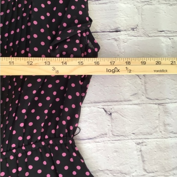 DR2 women pm black pink polka dot flutter short sleeves tie elastic waist dress - Picture 5 of 10